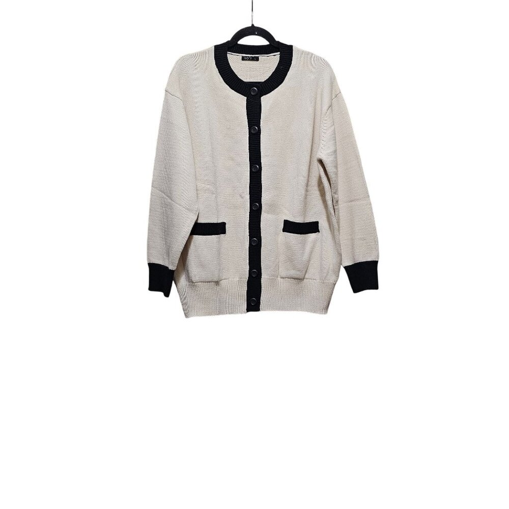 MOTF Womens Black & White Cardigan Sweater Large Button-Down Long Sleeve Acrylic - Picture 2 of 11